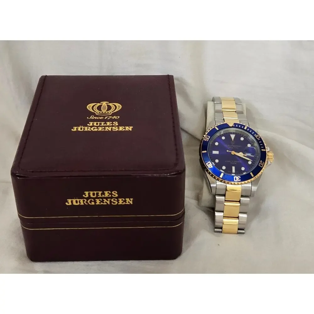 Vtg Jules Jürgensen Sea Diver Blue Bezel Two-Toned Band Date Indicator 7801NU